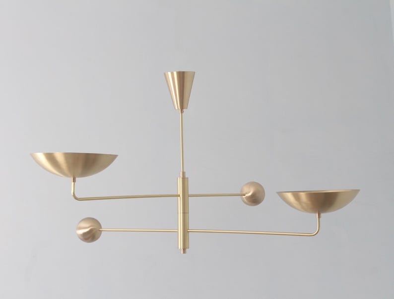 Mid Century 2 Light Curved Pendant Sputnik Chandelier Raw Brass Modern Ceiling Fixture