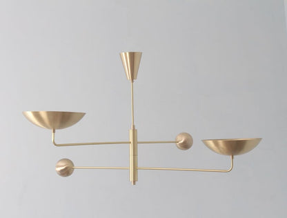 Mid Century 2 Light Curved Pendant Sputnik Chandelier Raw Brass Modern Ceiling Fixture