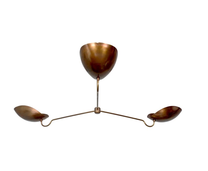 3 Light Curved Shades Pendant Mid Century Modern Raw Brass Sputnik chandelier light Fixture