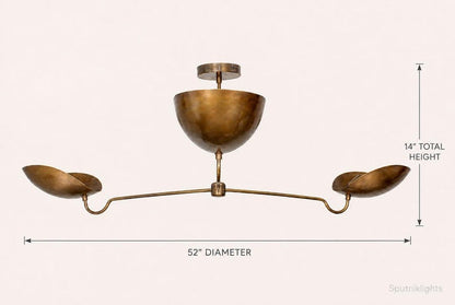 3 Light Curved Shades Pendant Mid Century Modern Raw Brass Sputnik chandelier light Fixture