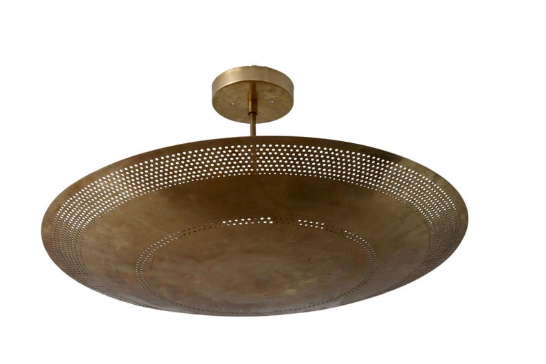 Raw Brass Sputnik Chandelier: Mid Century Modern Perforated Light Fixture
