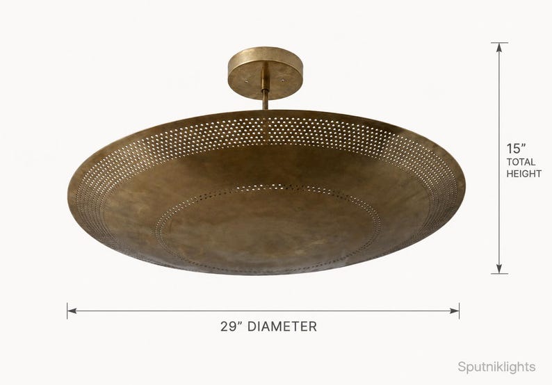Raw Brass Sputnik Chandelier: Mid Century Modern Perforated Light Fixture