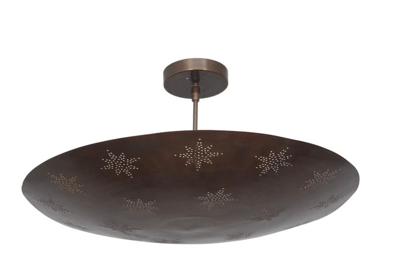Raw Brass Sputnik Chandelier: Mid Century Modern Star Perforated Light