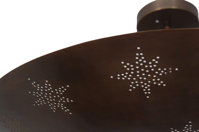 Raw Brass Sputnik Chandelier: Mid Century Modern Star Perforated Light