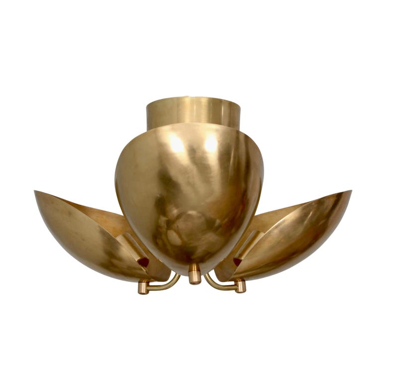 Raw Brass Sputnik Chandelier: Mid Century Modern 3-Light Fixture