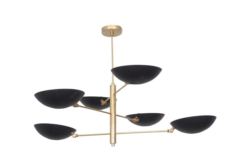 6 Light Pendant Mid Century Modern Raw Brass Sputnik chandelier light Fixture