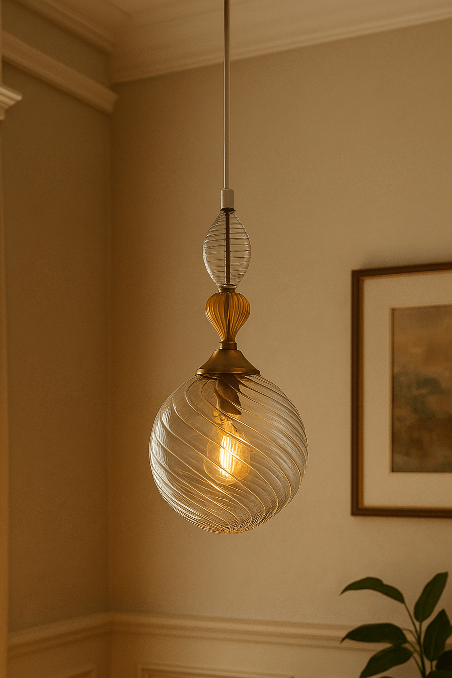 Handblown spiral Glass pendant