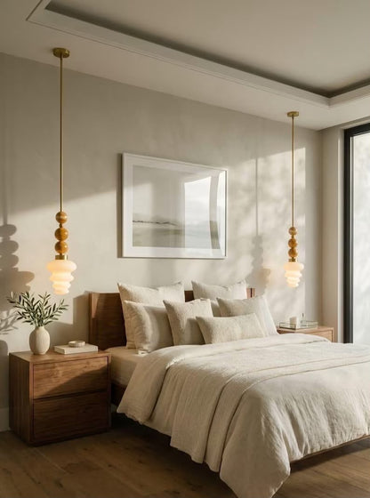 Blown Glass Pendant Light – Modern onyx stones and Brass Hanging Lamp