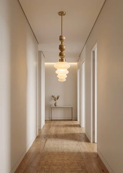 Blown Glass Pendant Light – Modern onyx stones and Brass Hanging Lamp