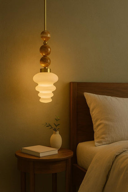 Blown Glass Pendant Light – Modern onyx stones and Brass Hanging Lamp