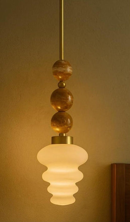 Blown Glass Pendant Light – Modern onyx stones and Brass Hanging Lamp