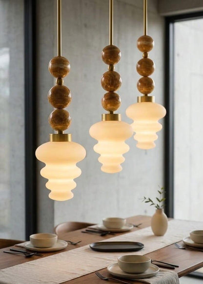 Blown Glass Pendant Light – Modern onyx stones and Brass Hanging Lamp