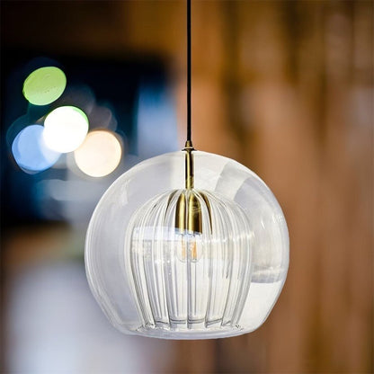 Modern Blown Glass Pendant Light – Smoky Grey with Ribbed Design
