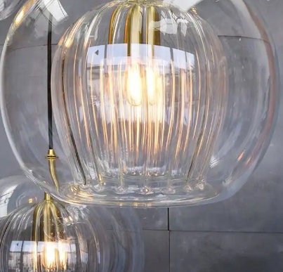 Modern Blown Glass Pendant Light – Smoky Grey with Ribbed Design