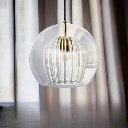 Modern Blown Glass Pendant Light – Smoky Grey with Ribbed Design