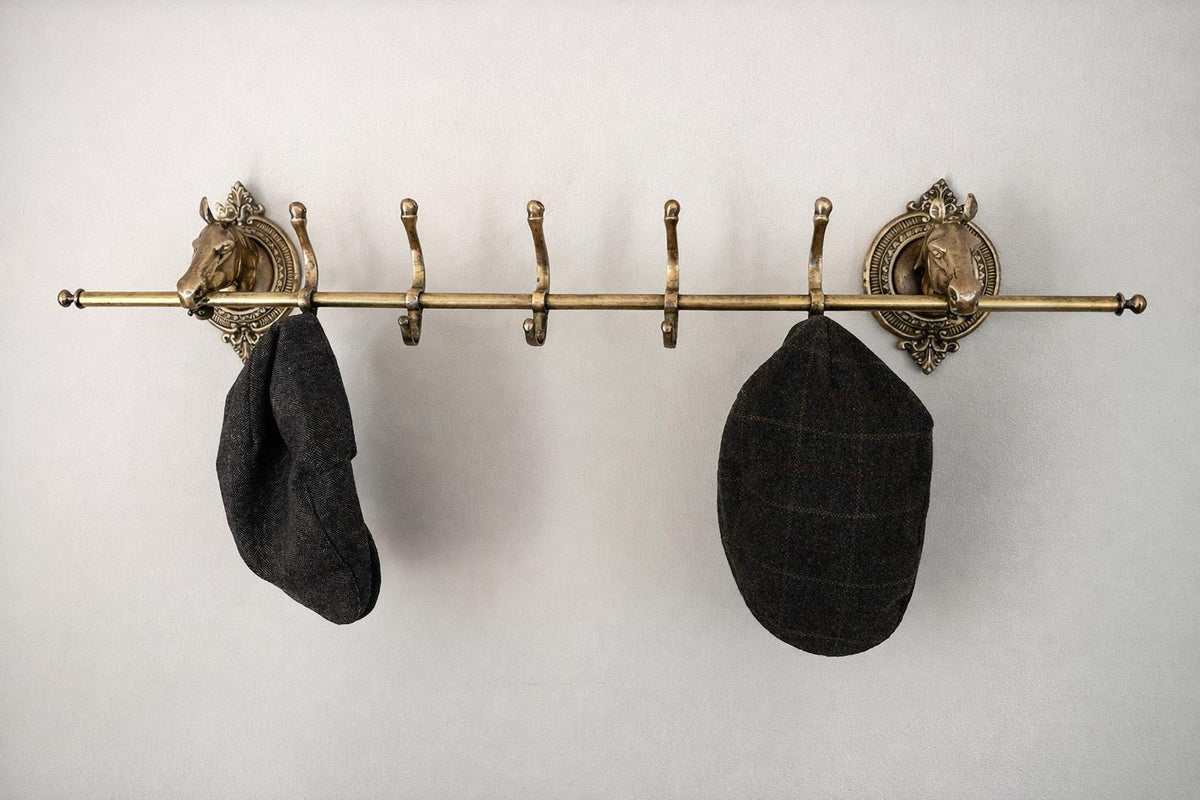 Vintage Equestrian Brass Horse Coat Rack