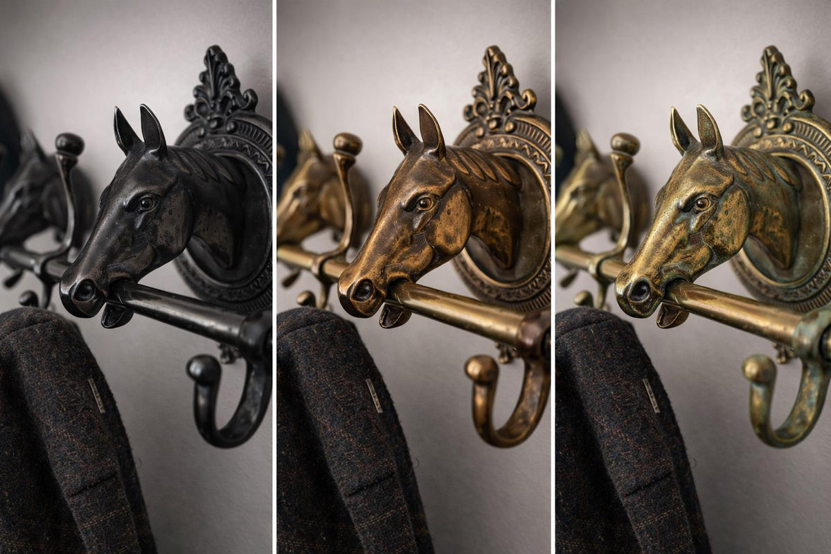 Vintage Equestrian Brass Horse Coat Rack