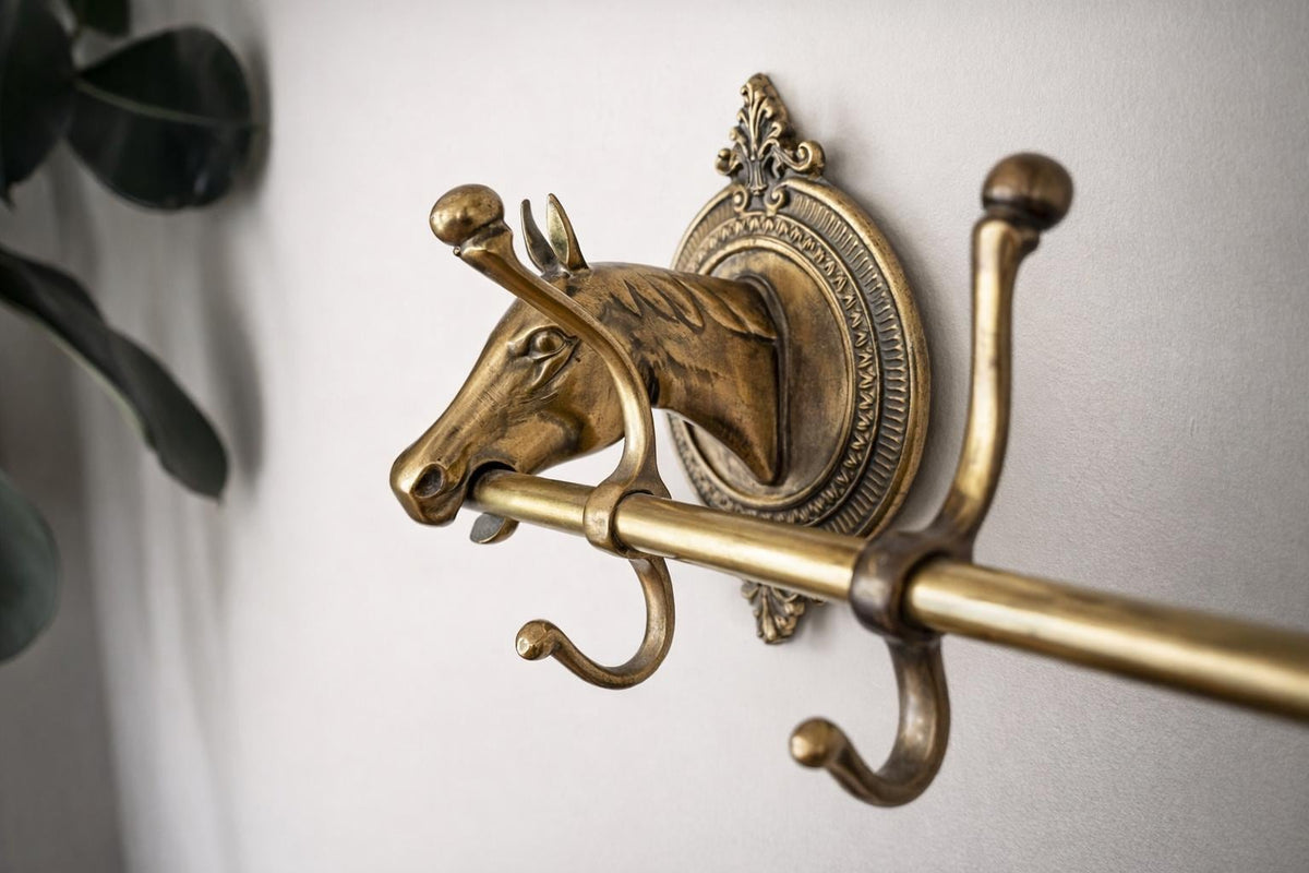 Vintage Equestrian Brass Horse Coat Rack