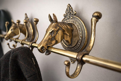 Vintage Equestrian Brass Horse Coat Rack