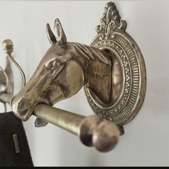 Vintage Equestrian Brass Horse Coat Rack