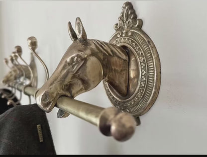 Vintage Equestrian Brass Horse Coat Rack